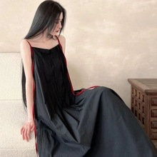 清冷系新中式酒红飘带暗黑文艺吊带长裙连衣裙小黑裙设计感小众女