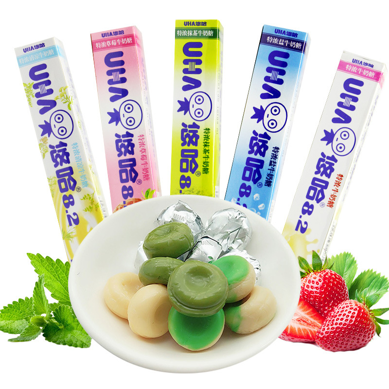 uha悠哈特浓牛奶糖清凉条糖40g抹茶草莓水果糖硬糖婚庆喜糖批发