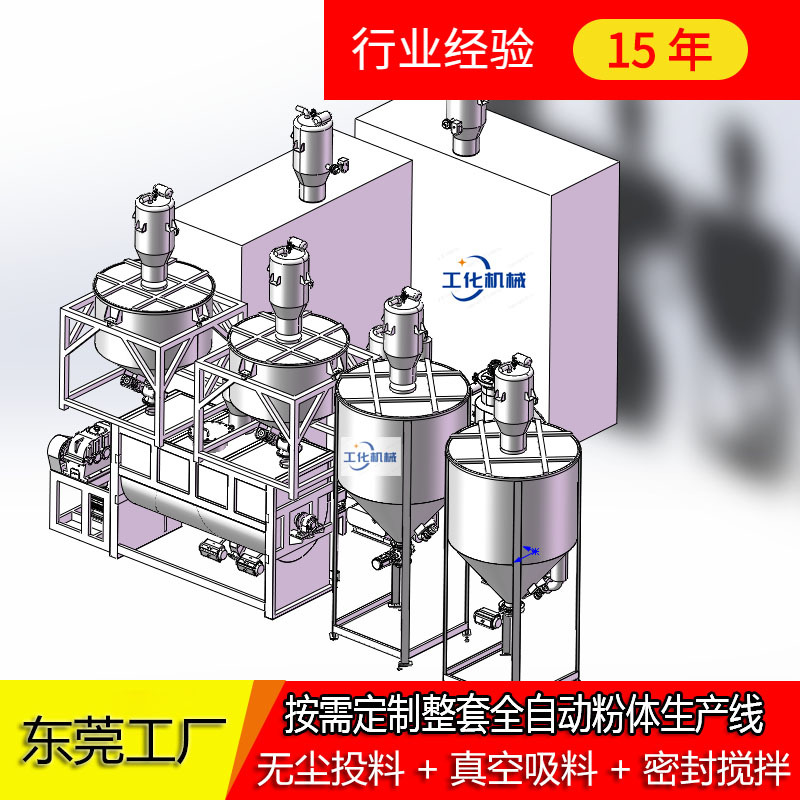 全自动预混料饲料搅拌机 纤维素淀粉卧式搅拌机 无尘吸料混合打包