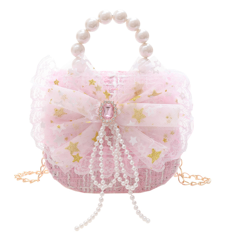 Children's Princess Crossbody Small Bag Girls' Pearl Tote Casket Style Sweet Bow Crossbody Shoulder Bag