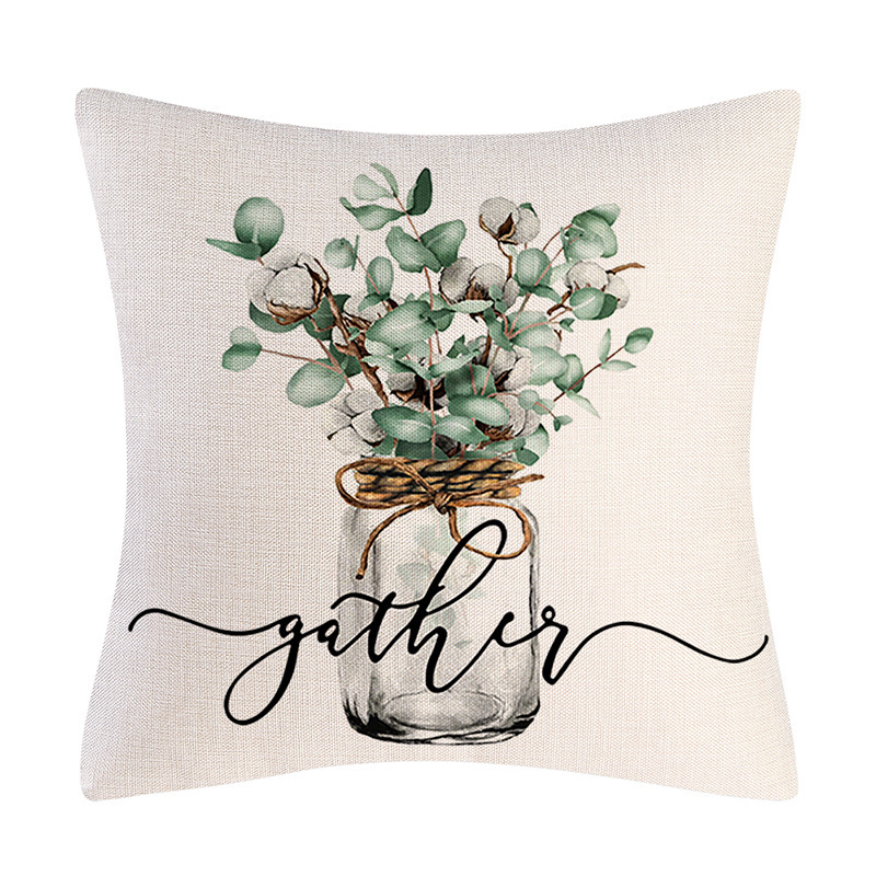 Cross-Border Home Decoration Cushion Spring Pillow Plant Garland Light Color Printing Amazon Outdoor Pillowcase Combination