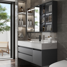 9W岩板无缝陶瓷一体盆浴室柜组合现代简约卫生间洗漱台洗手池洗脸