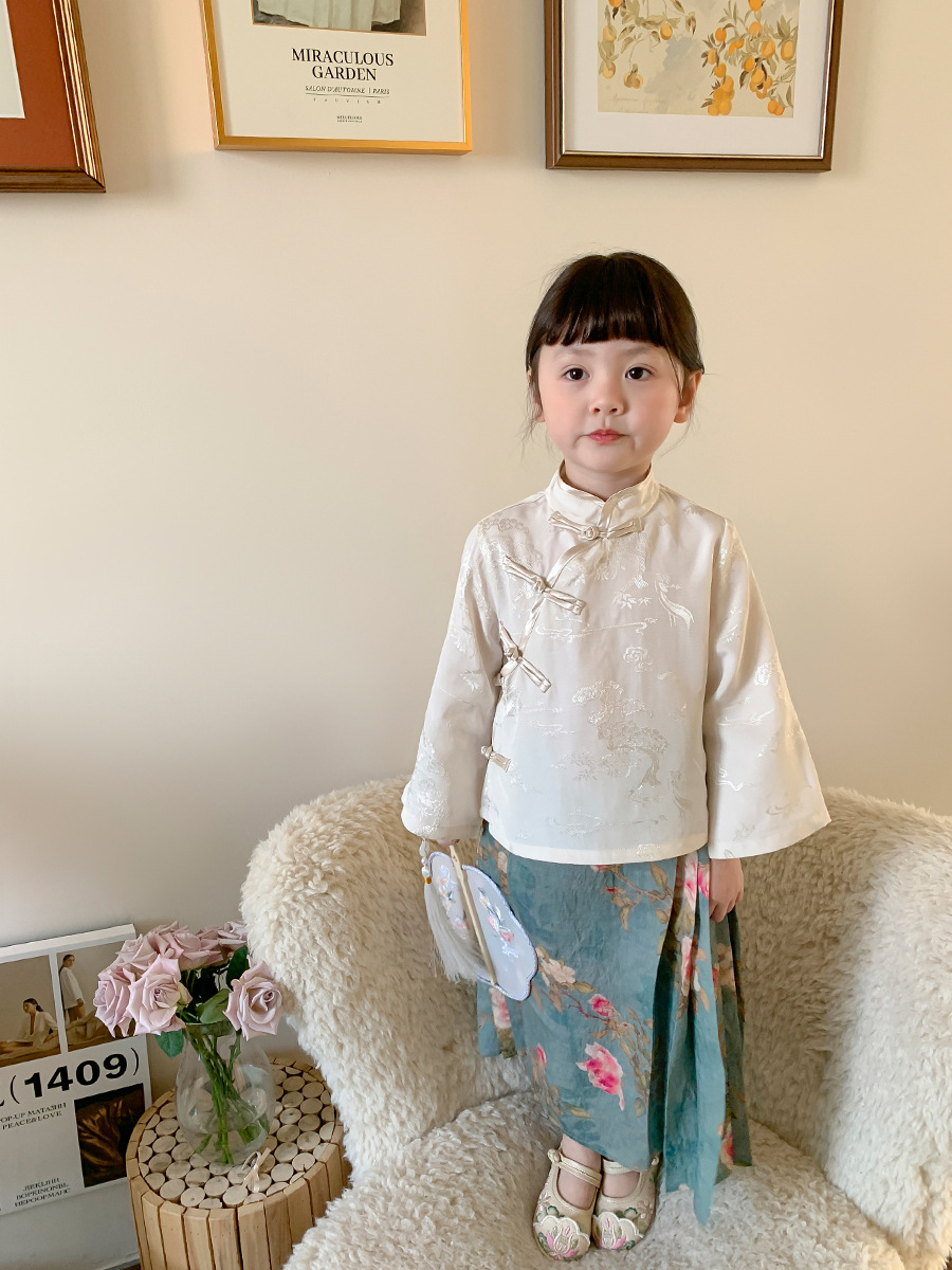 Weimu Children's Clothing Girls' Suit 2024 Spring New Children's New Chinese Style Han Chinese Clothing Cheongsam Horse-Face Skirt Baby Clothes