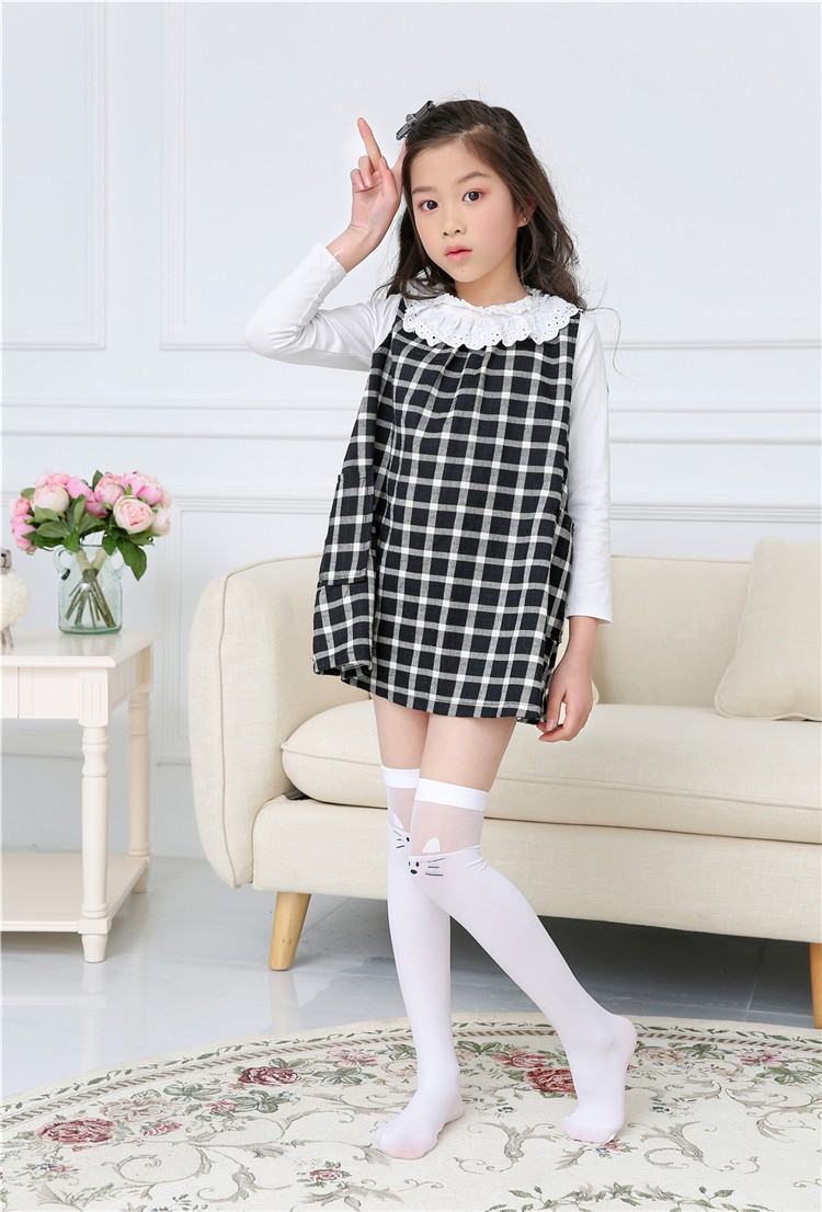 儿童棉长筒袜春夏男女孩条纹中高筒小学生纯色女童卡通半截袜中筒
