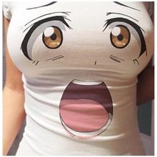 3D性感大胸奶显胸大眼睛表情包女主播T短袖紧身修身凸显T恤女上衣