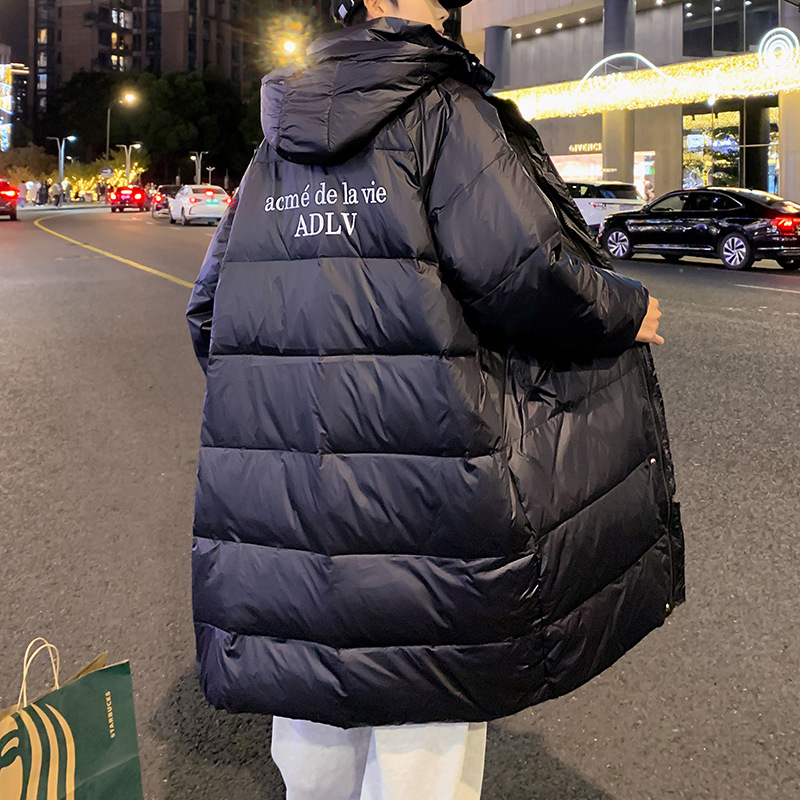 Tiktok Popular Long down Jacket Men's Winter New Hong Kong Style Loose plus Size Thick White Duck down Men's Coat