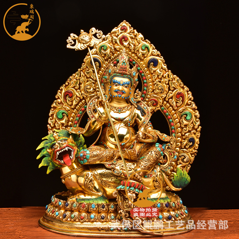 尼泊尔释迦族精品手工铜像财宝天王佛像摆件镶嵌宝石黄财神50厘米