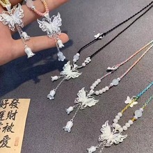 足银999花丝蝴蝶流苏铃兰花吊坠女纯银项链甜美风送情人女友礼物