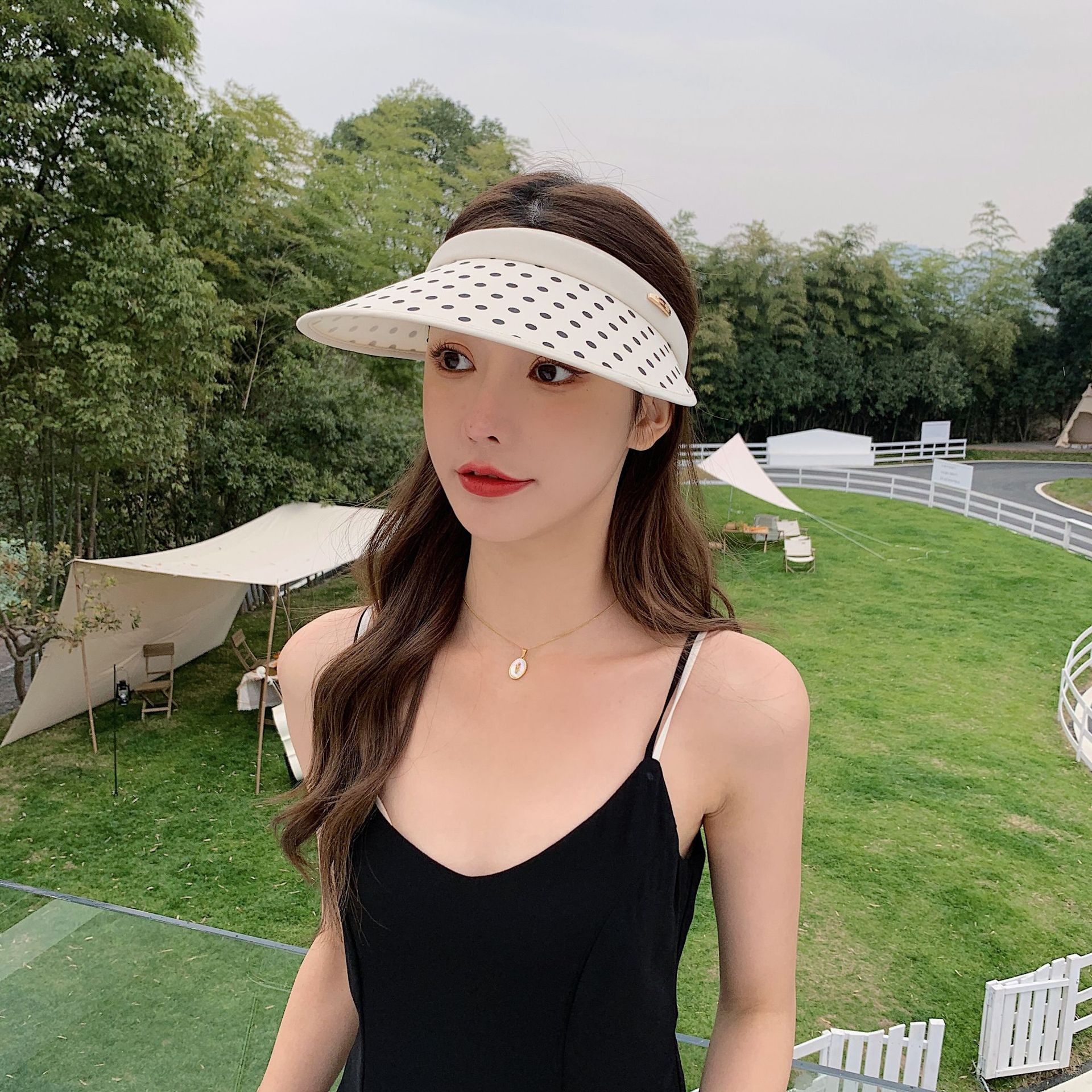 Net Red Wave Point Age-Reducing Sweet Wide Brim Visor Cap Korean Female Summer Sun Protection Sun Hat Student Sun Hat Tide