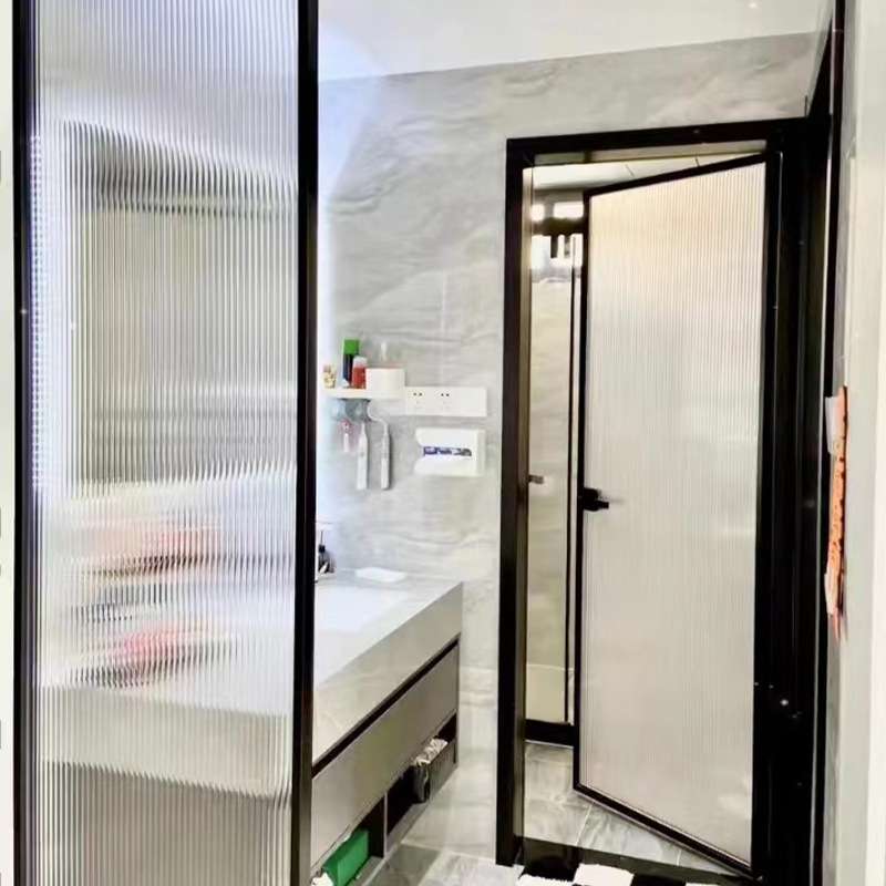 白色磨砂门窗批发卫生间格子玻璃门厨房平开门铝合金门窗安装方便