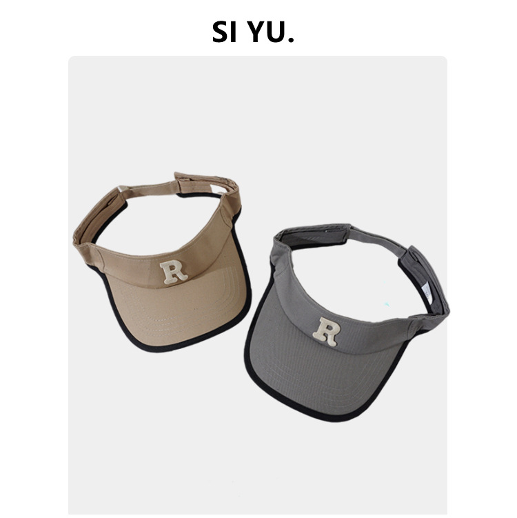 New High Quality P Letter Korean Style Women's Summer Sun Protection Sun Shade Breathable Topless Hat Men's Outdoor Leisure No Top Ins Hat