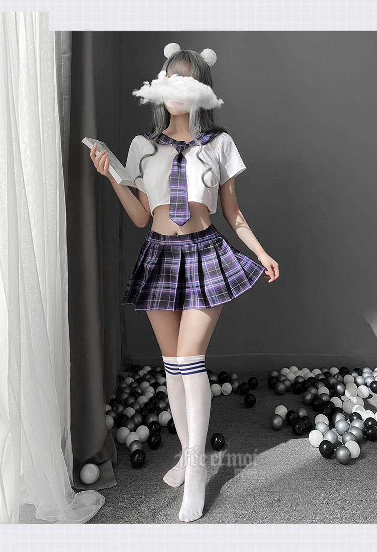 新款网红风情趣内衣性感日系格子纯情学生装jk制服百褶裙套装7039