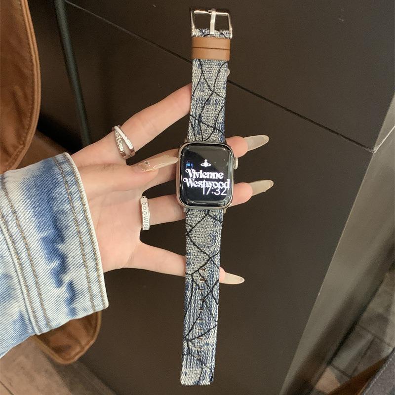 牛仔蕾丝适用于apple watch56苹果手表表带iwatch9手表带s8小众se