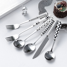 简约陶瓷手柄刀叉勺波点设计不锈钢餐具创意高颜值牛排刀叉子批发
