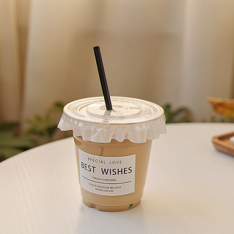 一次性咖啡杯子塑料ins风带盖350ml透明pet冷饮杯打包杯logo