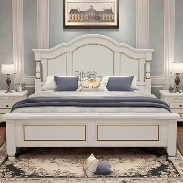 新款美式轻奢实木床1.8m双人主卧婚床1.5米白色单人高箱储物床