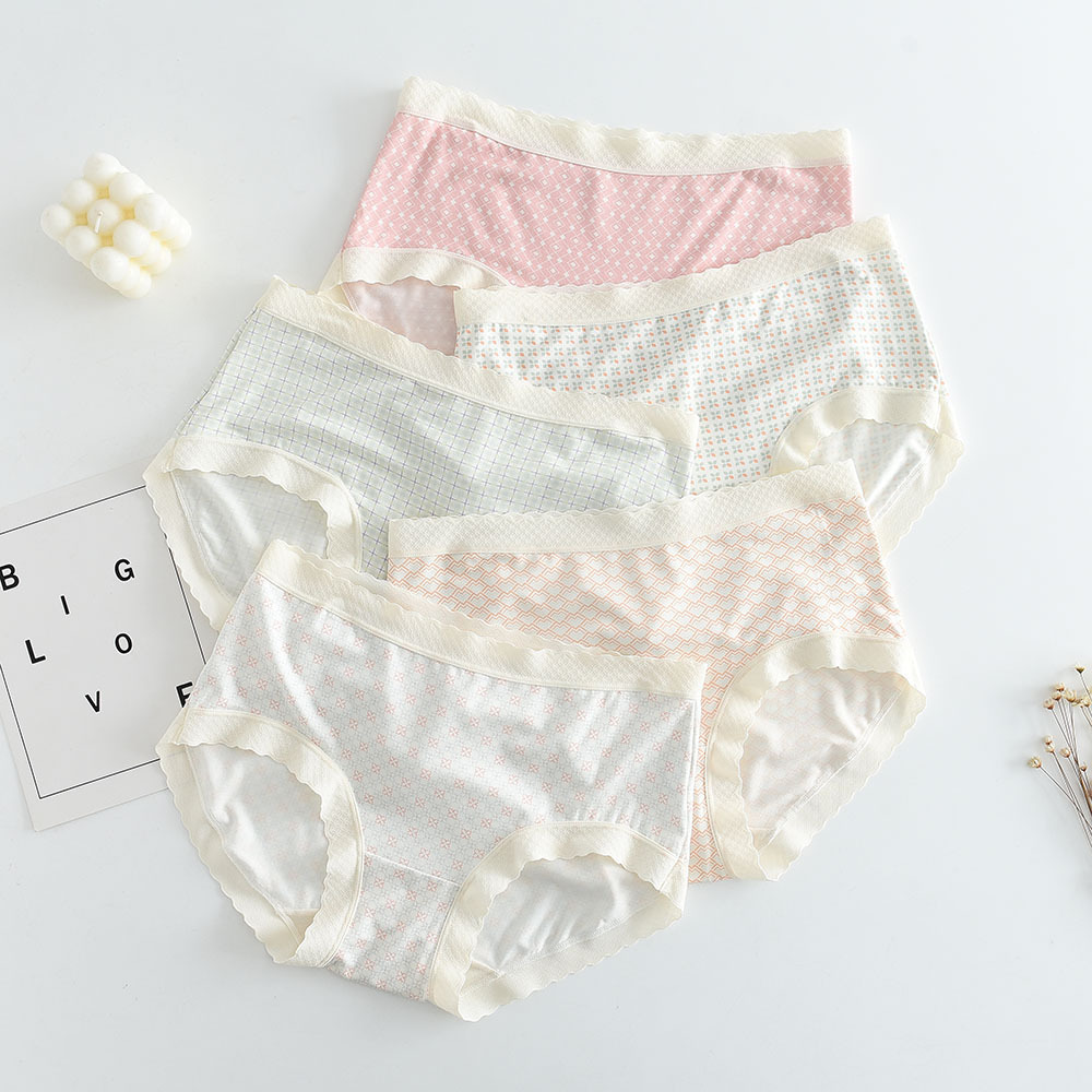 成人内裤女薄款大童中腰细格三角裤少女内裤妈妈碎花三角短裤透气