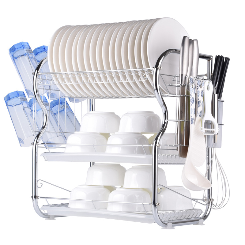 Three-Layer Thickened Dish Rack Kitchen Storage Rack Storage Rack Bowl Rack Plate Storage Knife Rack Chopping Board Rack Factory Wholesale