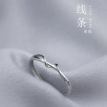 925纯银线条戒指女学生简约时尚个性指环开口可调节尾戒小众设计