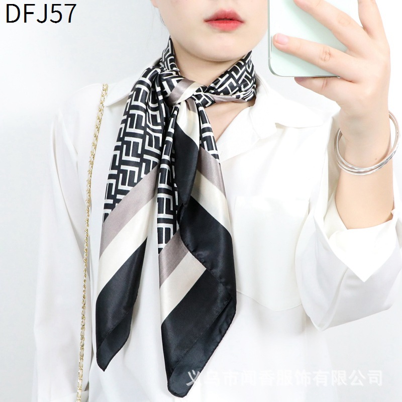 Spring New Women's Fashionable All-Match 90 Square Scarf Letter Printed Satin Scarf Windproof Neck Scarf Small Shawl