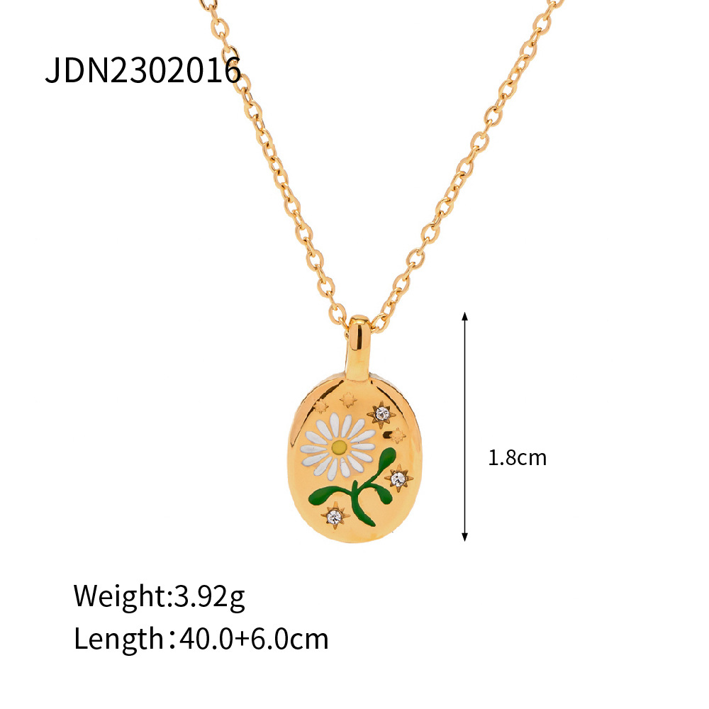 European and American Ins Style Cross-Border Enamel Color Advanced Design Sense 18K Gold Plated Stainless Steel Pendant Necklace Does Not Fade Ornament