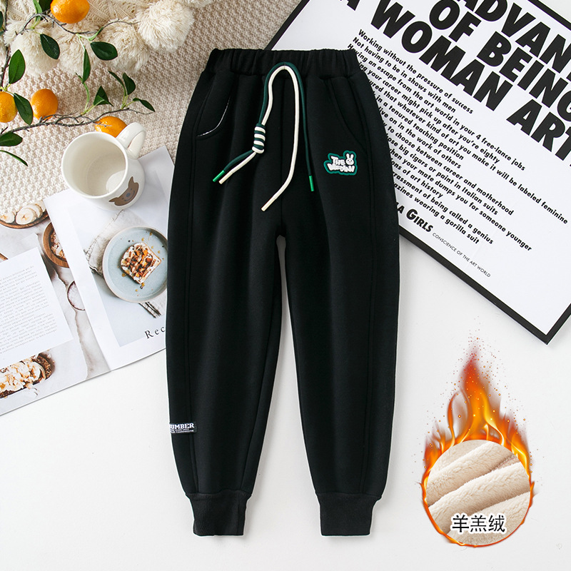 Children's Sport Pants Fleece-lined Thickened Winter Boys' Sweatpants Lambswool Baby Winter Clothes Casual Loose Girls' Trousers