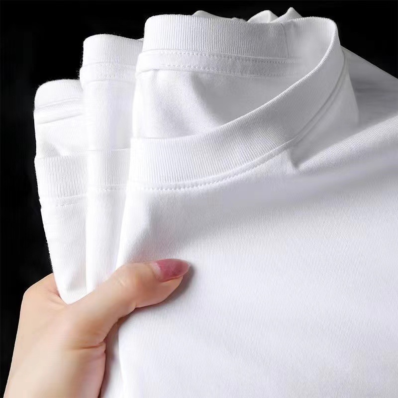 Men's and Women's Same Style Heavy and Thick 300G Cotton round Neck Short Sleeve Summer Pure White Opaque Bottoming Loose T-shirt