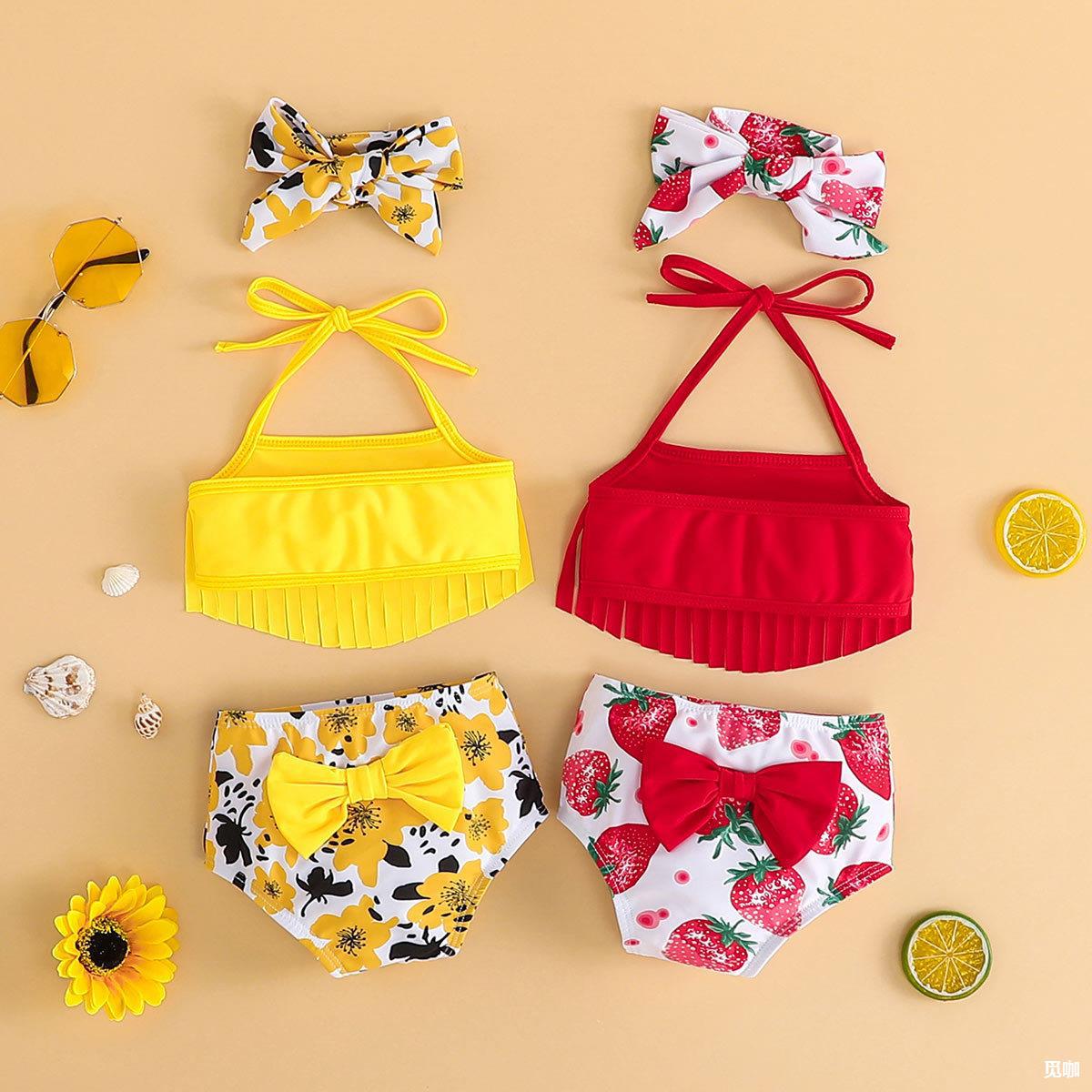 儿童时尚服装2021夏季女童三角裤泳衣套装 小童两件套游泳服-阿里巴巴