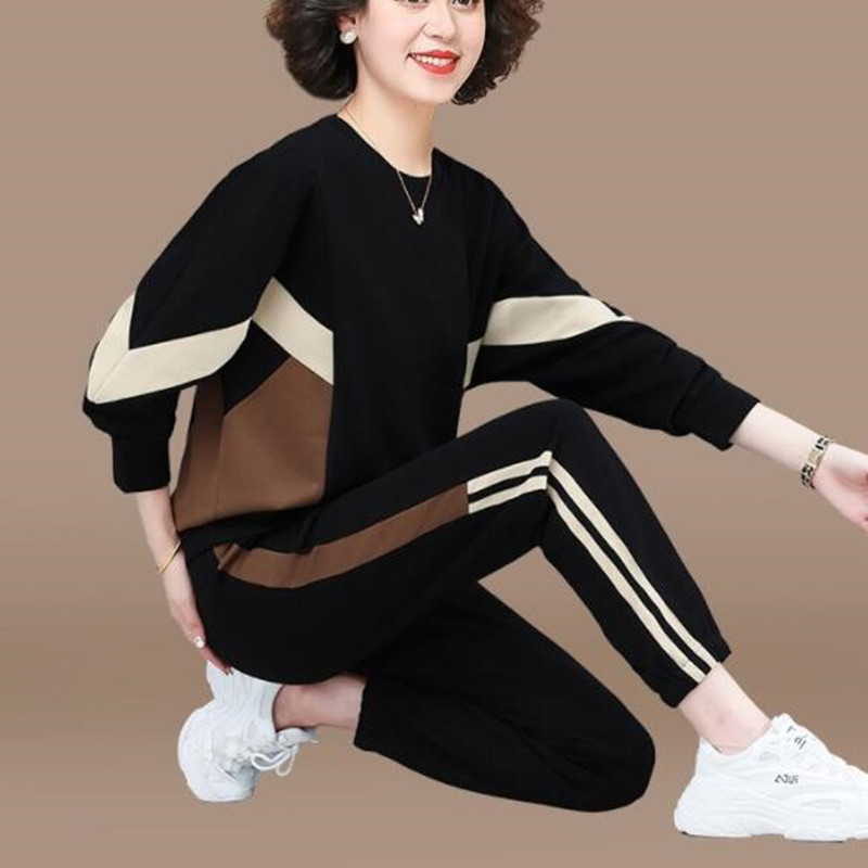 Middle-Aged and Elderly Sportswear Suit Female Spring and Autumn Two Piece Set 2023 New Western Style Top Middle-Aged Mother Spring Wear Hoodie