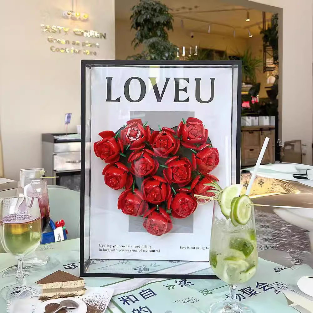 玫瑰积木花束相框永生花朵拼装礼盒情侣闺蜜diy生日礼物-阿里巴巴