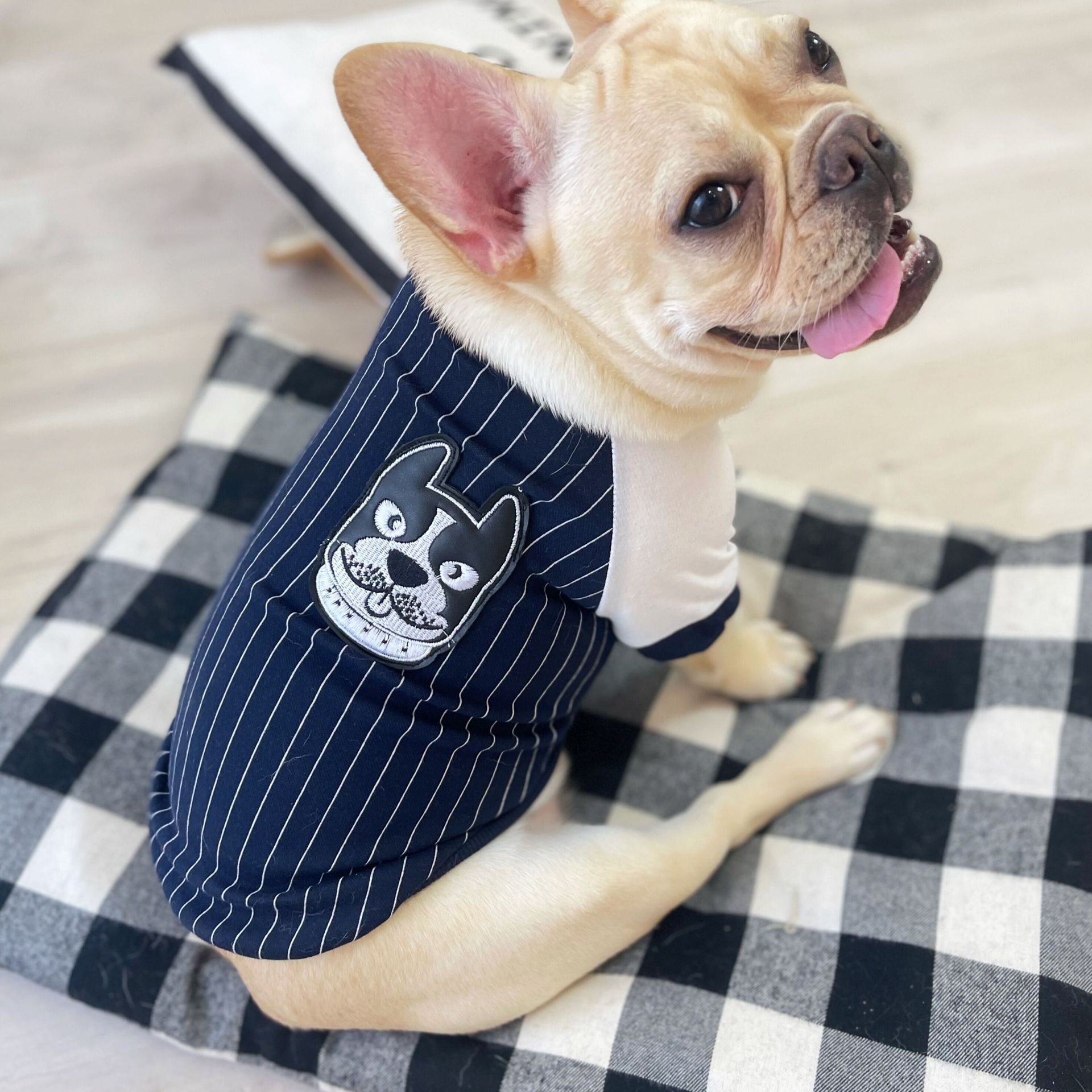 法斗皮牌条纹卫衣狗狗春秋圆领衫宠物衣服两脚装跨境批发