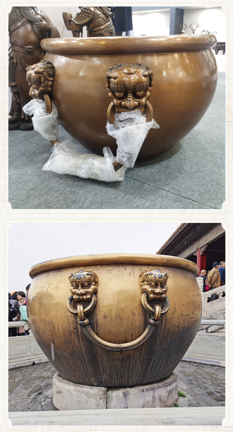 雕塑厂家制作各种尺寸铜大缸雕塑 寺庙庭院摆放故宫鎏金铜缸