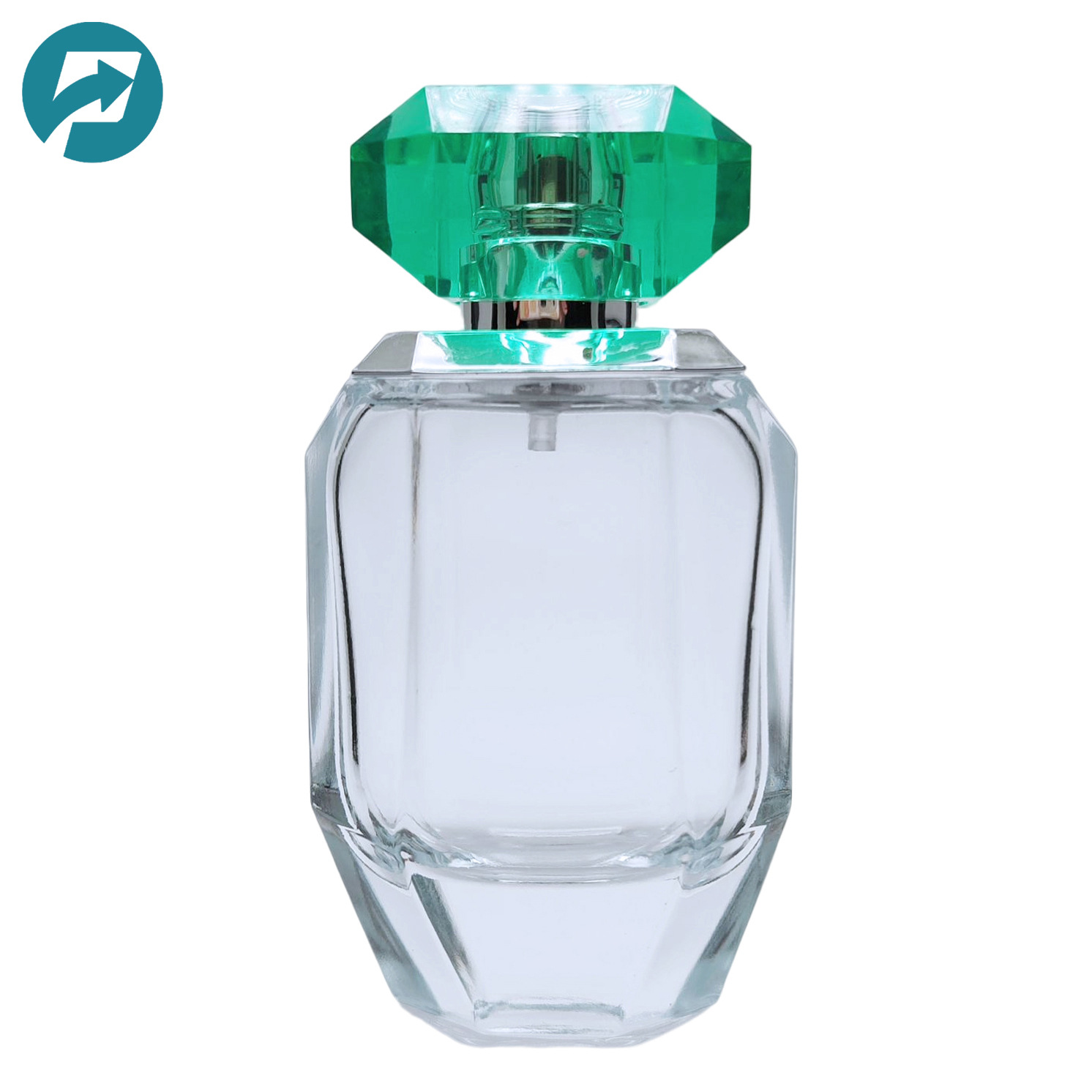 异形透明香水玻璃瓶通透沙林电镀肩套香水盖厚底切角喷雾化妆品瓶