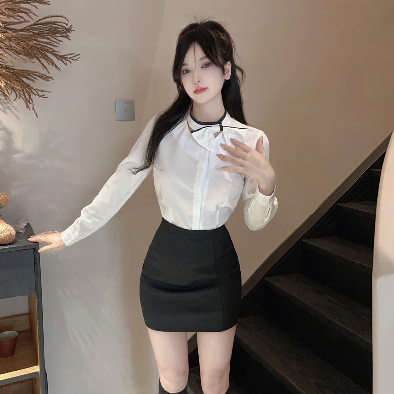 气质职业白色长袖衬衫上衣 包臀短裙两件套jk制服套装工作服x7027