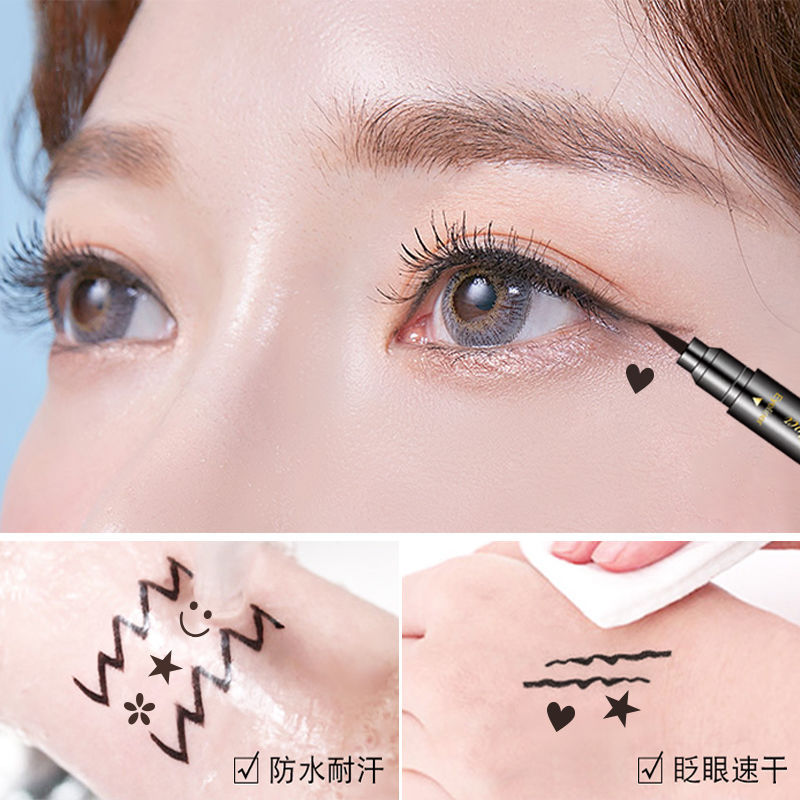 Cross-Border Full English Double-Headed Seal Eyeliner Waterproof Not Smudge Personality Embellished Love Moon Black Starry Sky Pen