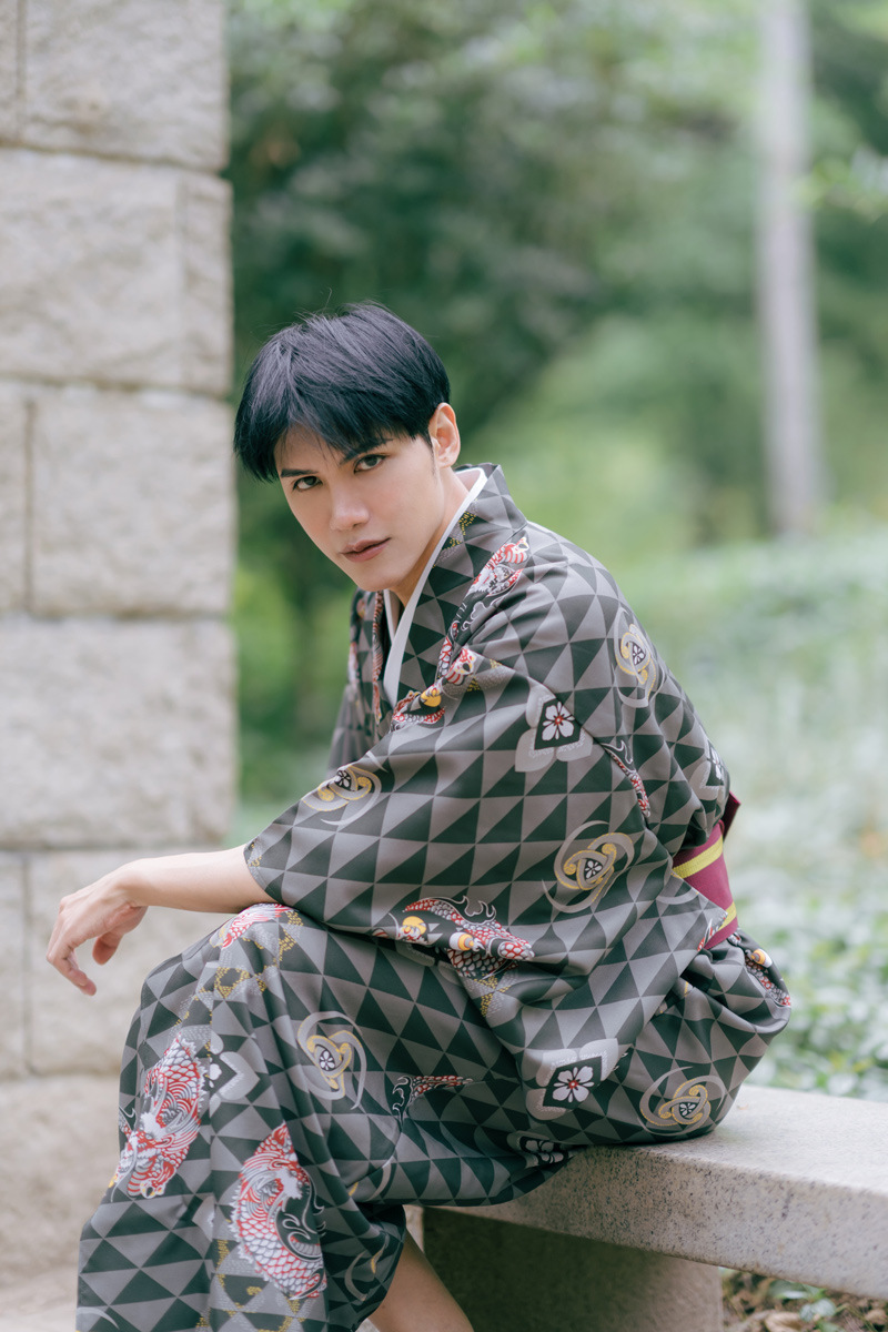 日本男绿色腾云龙加厚秋冬款正装和服不易皱宽松版日式浴衣