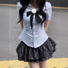 小个子套装学院风日系JK制服女夏季新款纯欲收腰衬衫高腰短裙套装