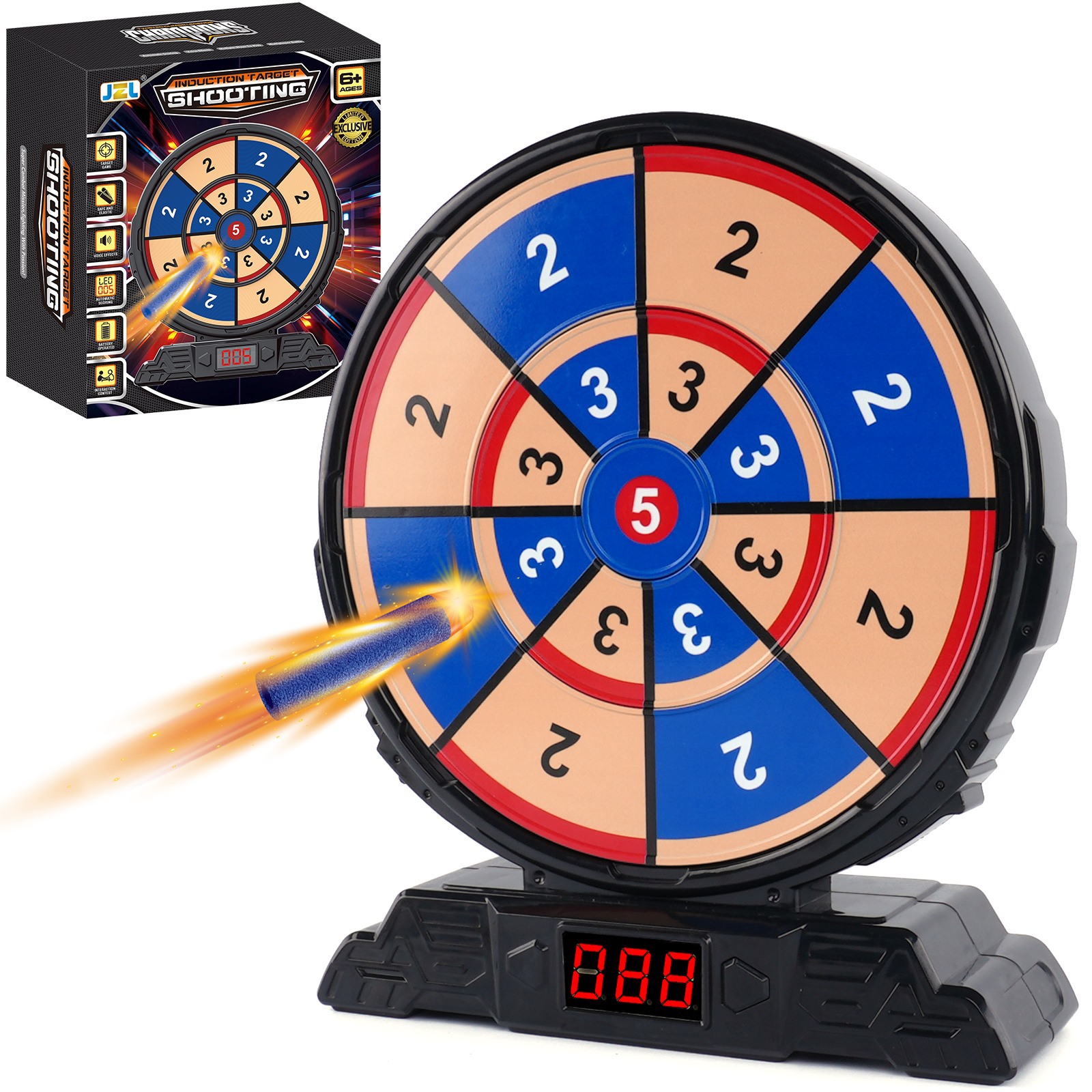 跨境儿童软弹枪玩具计分标靶 圆形智能感应电子射击五环靶子支架