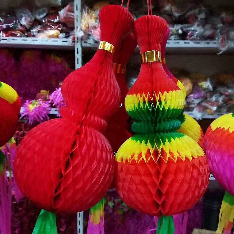 端午节五月节蜂窝纸葫芦花瓶红彩花传统手工葫芦客厅玄关挂饰批发