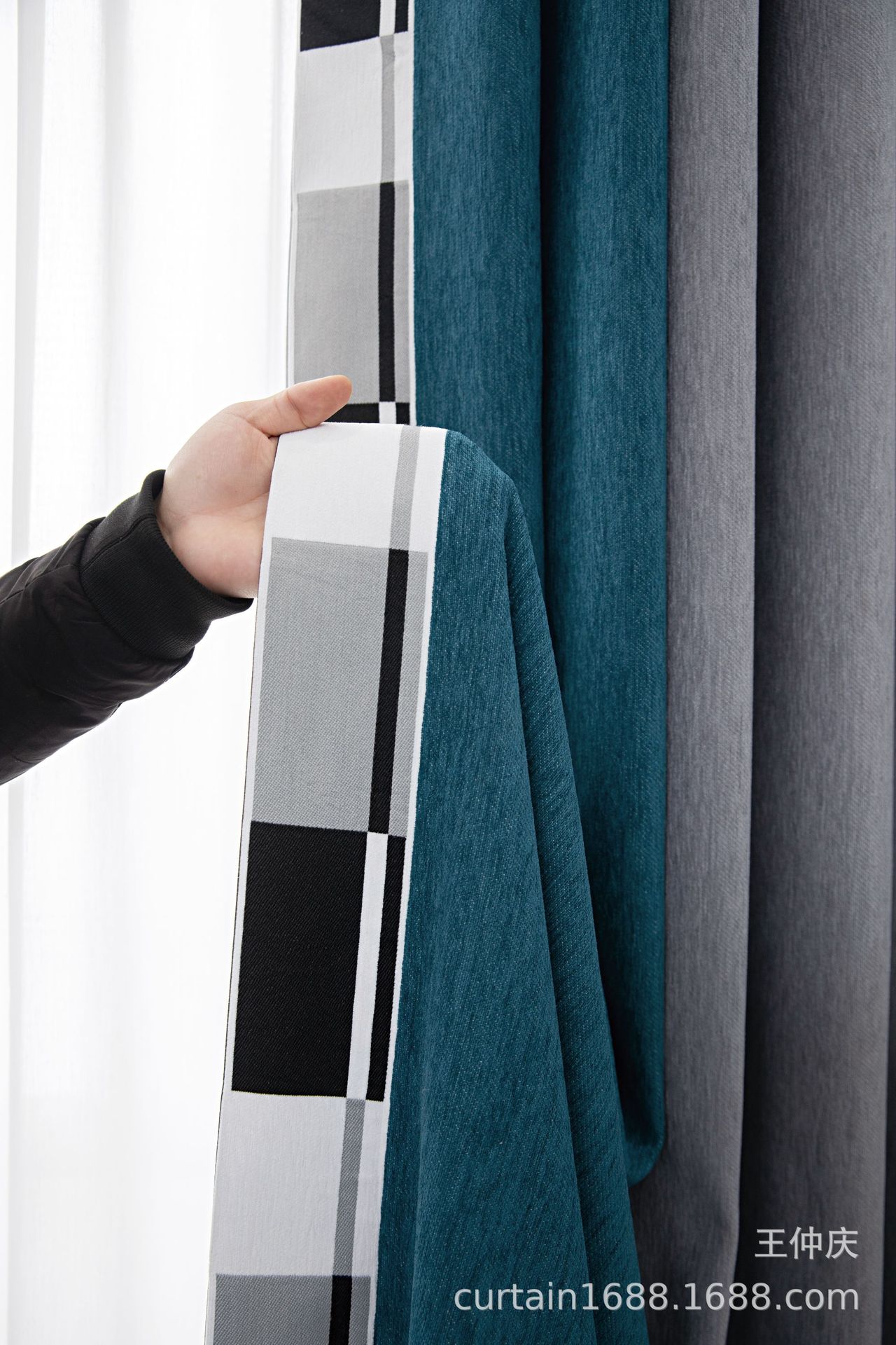 加厚羊绒素色纯色无缝拼接加厚窗帘定制成品灰色简约立边客厅卧室