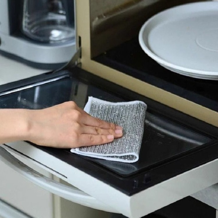 Double-Sided Silver Wire Dish Towel Thickened Absorbent Oil-Free Dishwashing Rag Household Cleaning Oil Removing Steel Wire Dishcloth