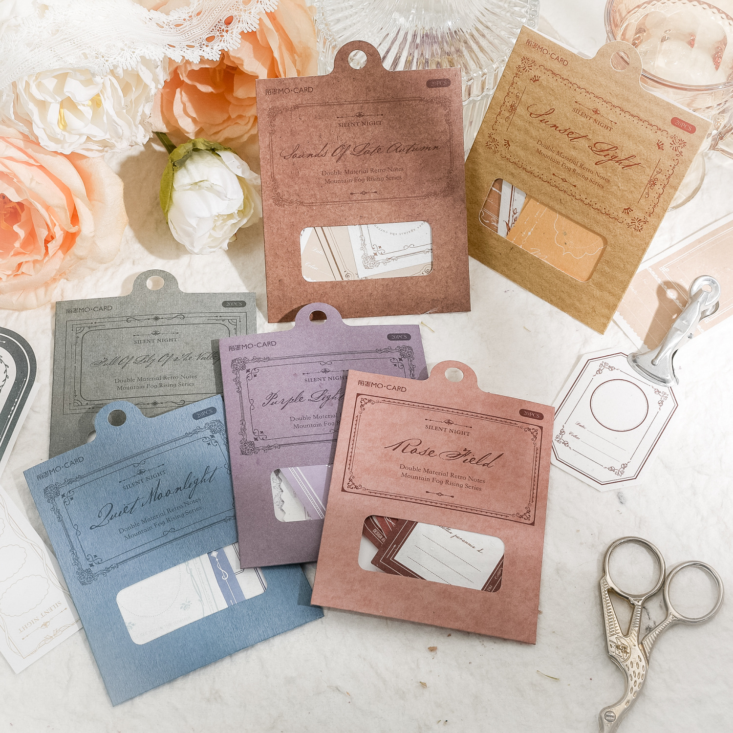 陌墨双材质复古便签 岚烟袅袅系列 欧式边框手帐diy装饰素材纸6款