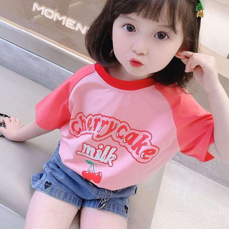 万勒斯包邮女童t恤短袖纯棉2022新款洋气夏款童装潮儿童上衣夏季