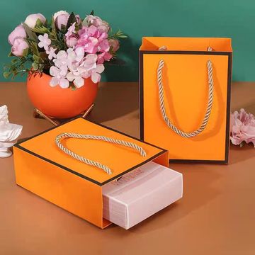 爱马仕橙生日礼物珠宝首饰伴手礼品袋精美饰品白卡纸手提袋定logo