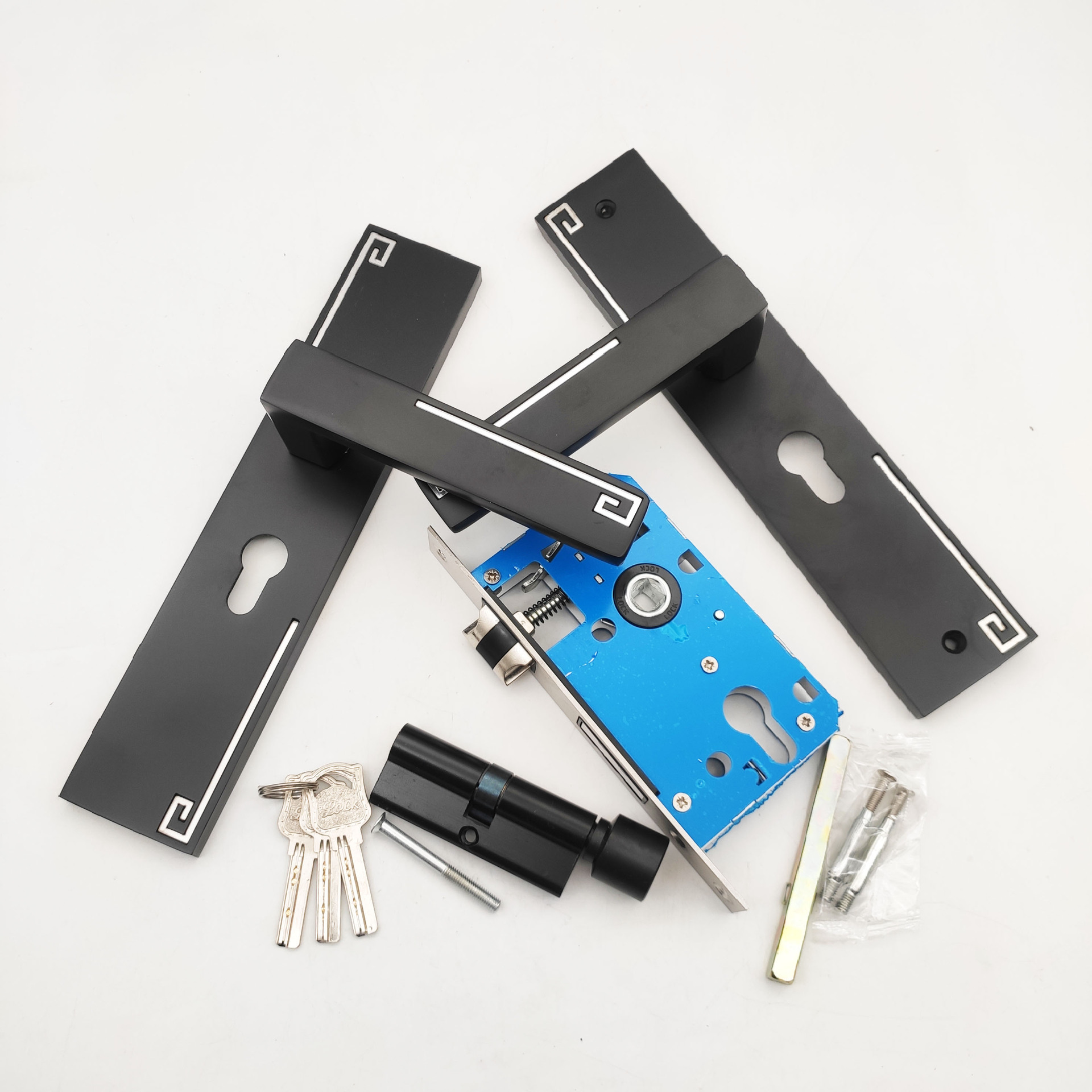 黑色执手锁 简约木门锁具 卧室门压把锁 铝合金压把执手锁