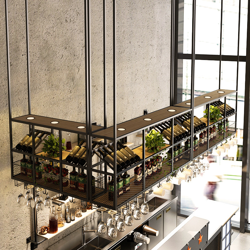 工业风酒架置物架红酒展示悬挂清吧吊柜餐厅酒柜装饰创意上方吊架