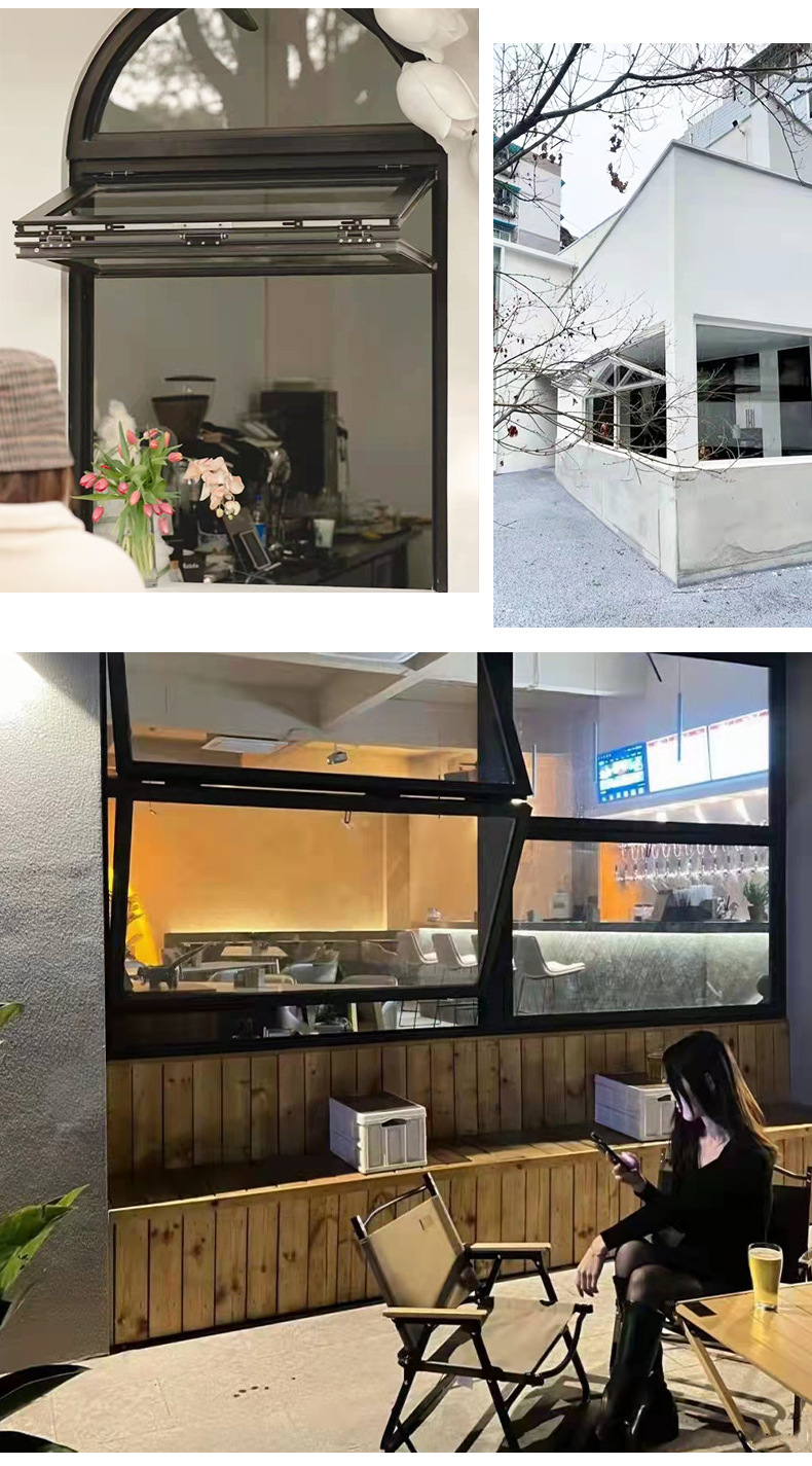 铝合金无液压杆上下折叠窗户小吃档口咖啡店吧台多点停提升提拉窗