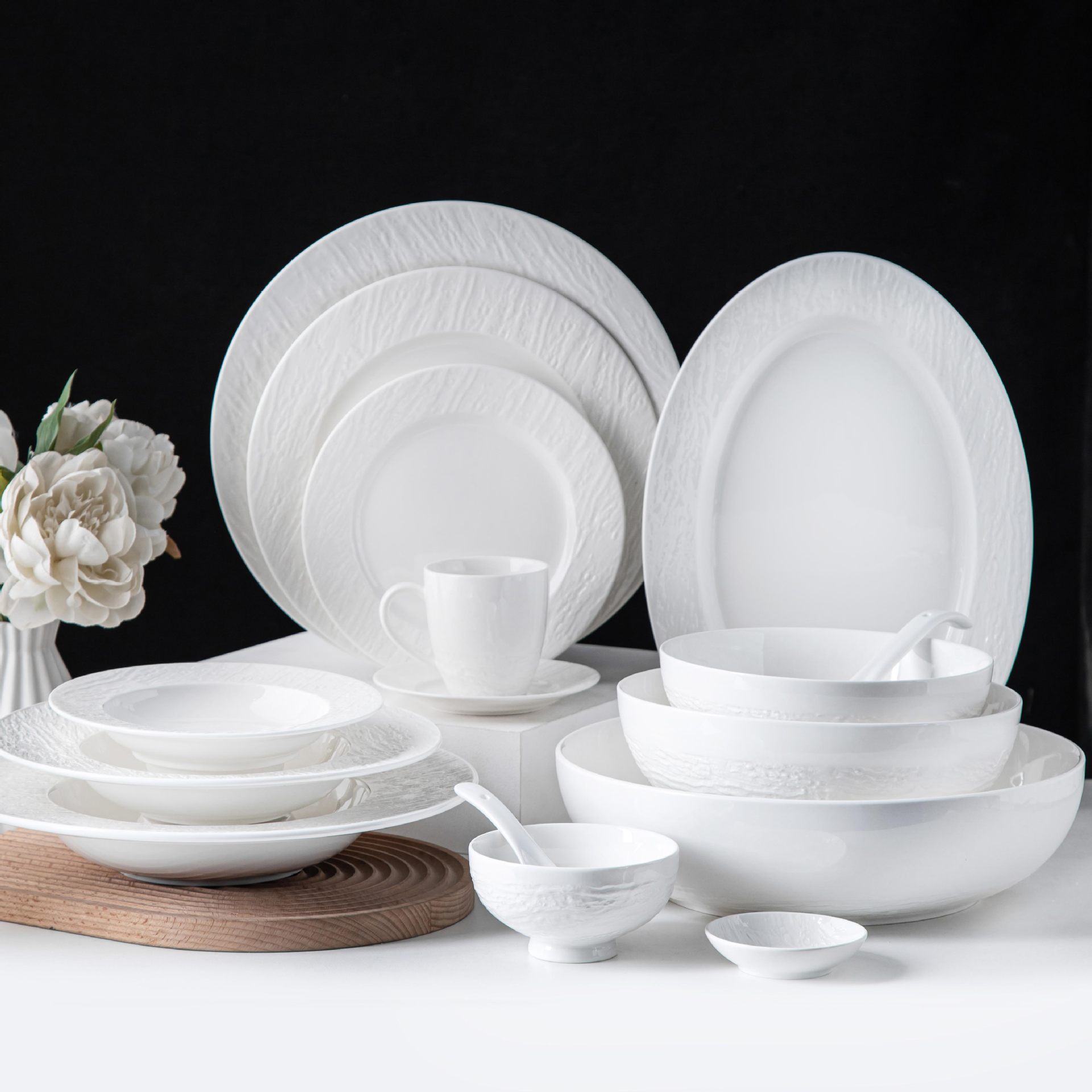 陶瓷白瓷餐具  ins高颜值菜鱼汤盘米饭碗 家用餐厅酒店白色餐具