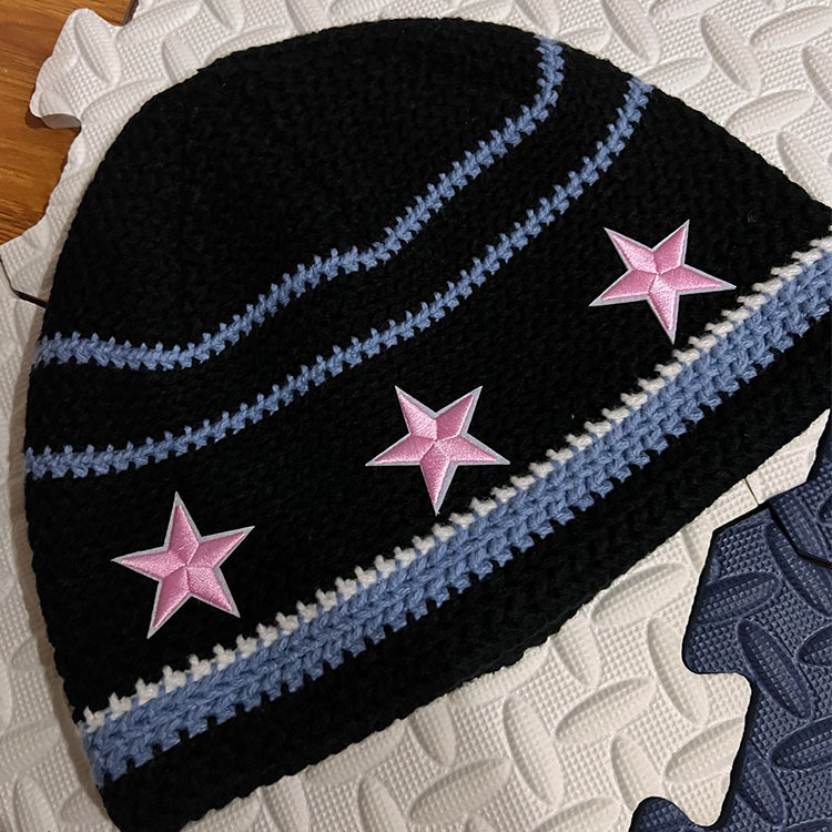 Special-Interest Design Pink Star Stripes Knitted Cold Cap Insy2g Hot Girl Vintage Wool Warm Fisherman Hat Bucket Hat