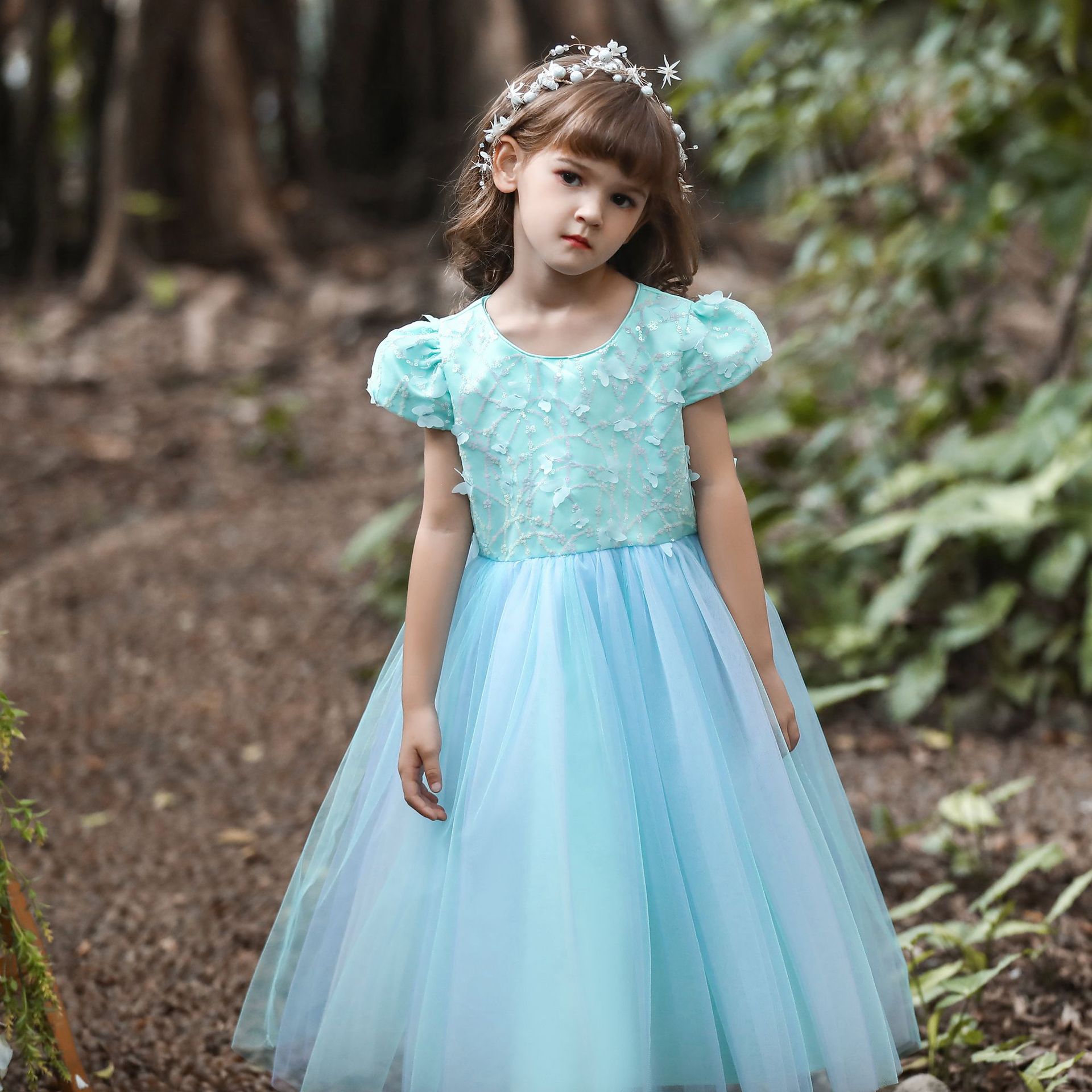 欧美热销儿童礼服裙花童公主裙女孩的周岁礼服裙优雅长款女童裙